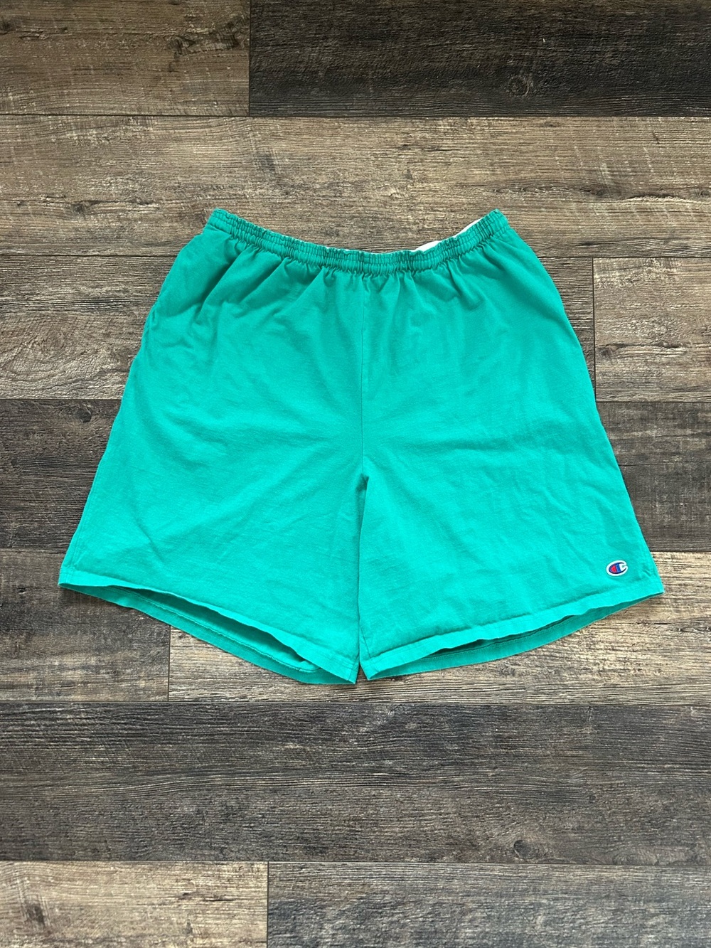 Vintage 90s Champion Shorts Sz 2XL Teal Green Y2k Sweats Logo Pocketed USA Gym